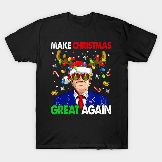 Make Christmas Great Again Funny Trump Ugly Christmas T-Shirt by Benko Clarence
